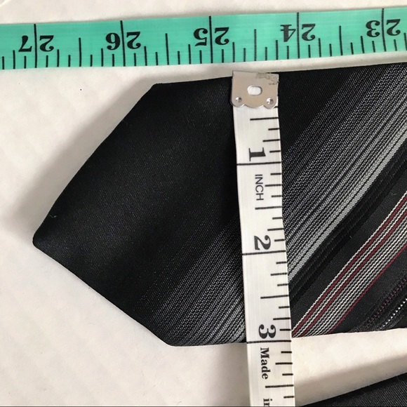 GIVENCHY Dark Gray White Black Thin Red Stripe Tie - Picture 5 of 11